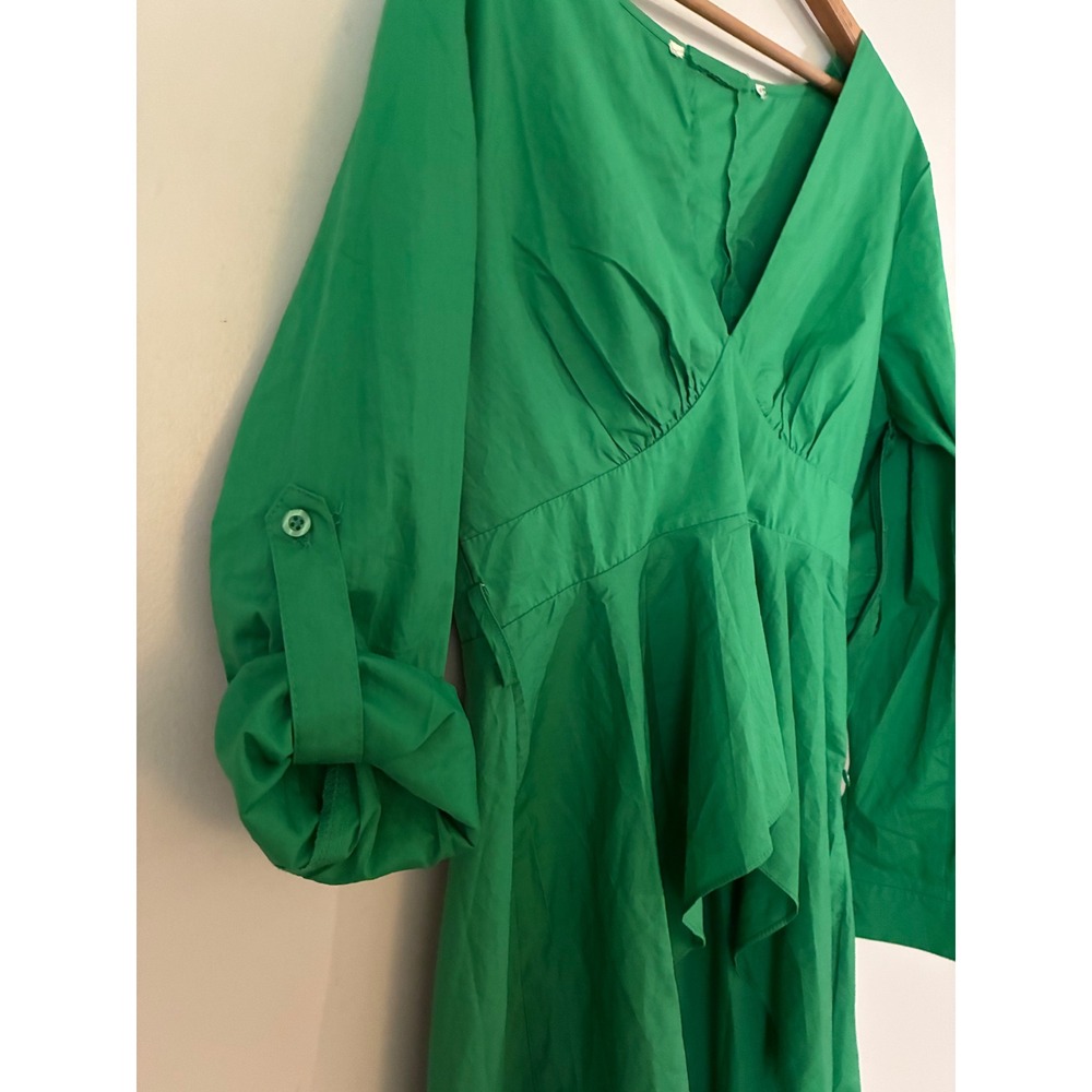 Tea & Cup High-Low Ruffle Dress Womens Medium Green V-Neck Long Sleeve - Picture 12 of 12